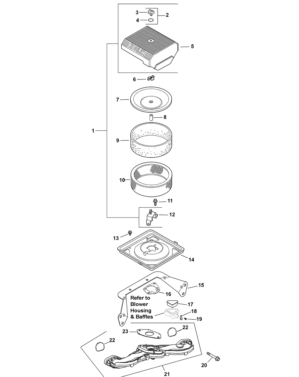 Kohler Air Intake-Filtration Diagram and Parts List for 467 4X4-1B027G-1B028G-37ACD710-After Cub Cadet Lawn Tractor Accessories